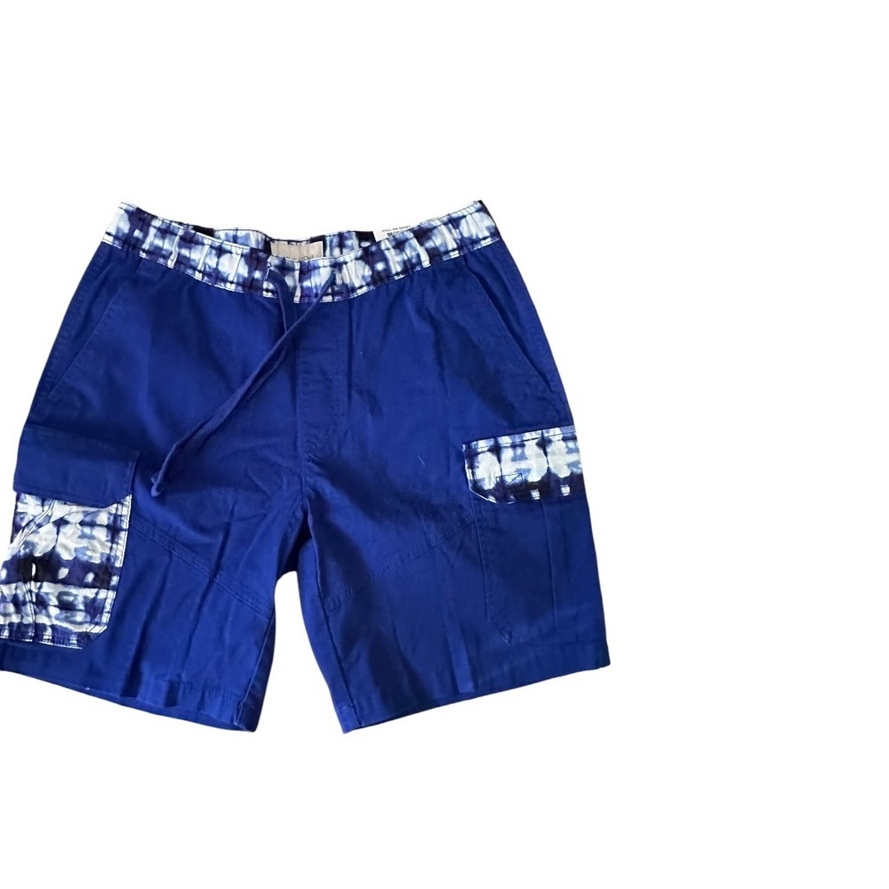 Sun + Stone Cargo Shorts Men Medium Blue Tie Dye Cotton Blend Stretch‎ NWT